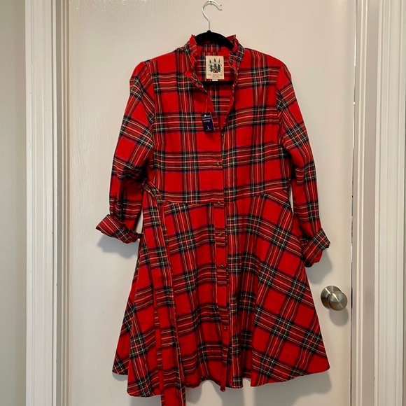 Kiel James Patrick Dresses & Skirts - Kiel James Patrick Flannel A-line Belted Shirt Dress - Red Plaid - Size L - NWT